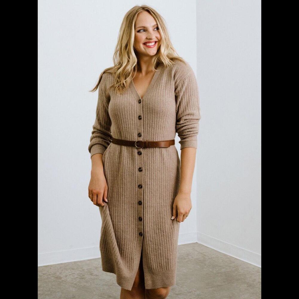 Able Elizabeth ribbed midi cardigan camel size XS Like New $168 msrp